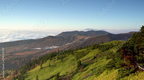 Shirane volcano viewed from Shiba Toge in Shiga Kogen in Gunma and Nagano. photo