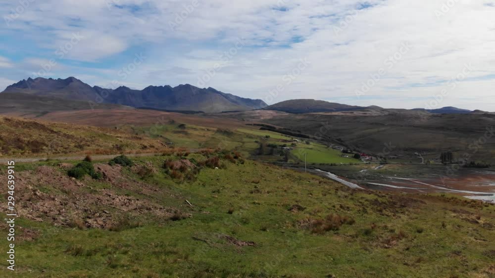 Cuillin Mountain Range Flying Over Mouth Of Loch Harport, Isle Of Skye West Aerial 4K Cuillin Mountain Range Flying Over Mouth Of Loch Harport, Isle Of Skye West Aerial 4K