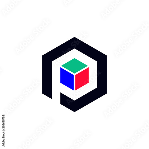 P box logo design, Letter P with box shape, 3D hexagon letter P logo .vector