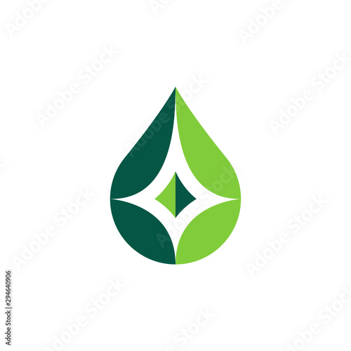 Simple green oil drop, water drop with star shape, CBD oil logo .vector