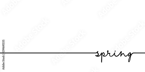 Spring - continuous one black line with word. Minimalistic drawing of phrase illustration
