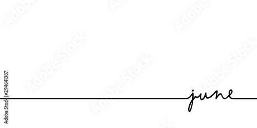 June - continuous one black line with word. Minimalistic drawing of phrase illustration photo