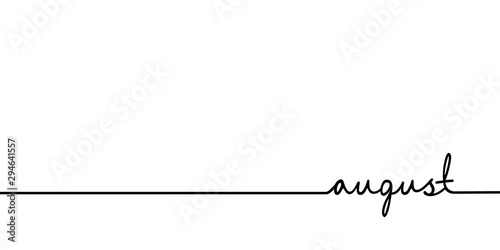 August - continuous one black line with word. Minimalistic drawing of phrase illustration