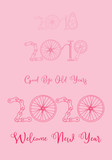 Good bye old years and welcome New 2020 Year vector illustration, bicycle hand drawn in pastel pink palette