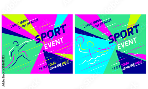Summer sports icon set  isolated silhouettes of athletes Different kinds of gymnastics, Vector layout design template for sport event. Sport flyer design banner poster.  photo