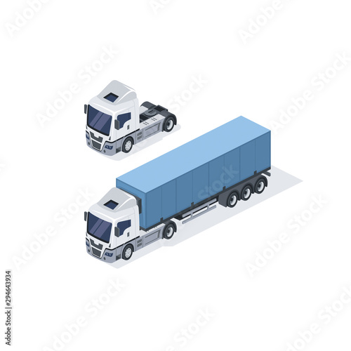 Van truck tractor. Vector 3d isometric, color web icon, new flat style. Creative illustration design, idea for infographics.