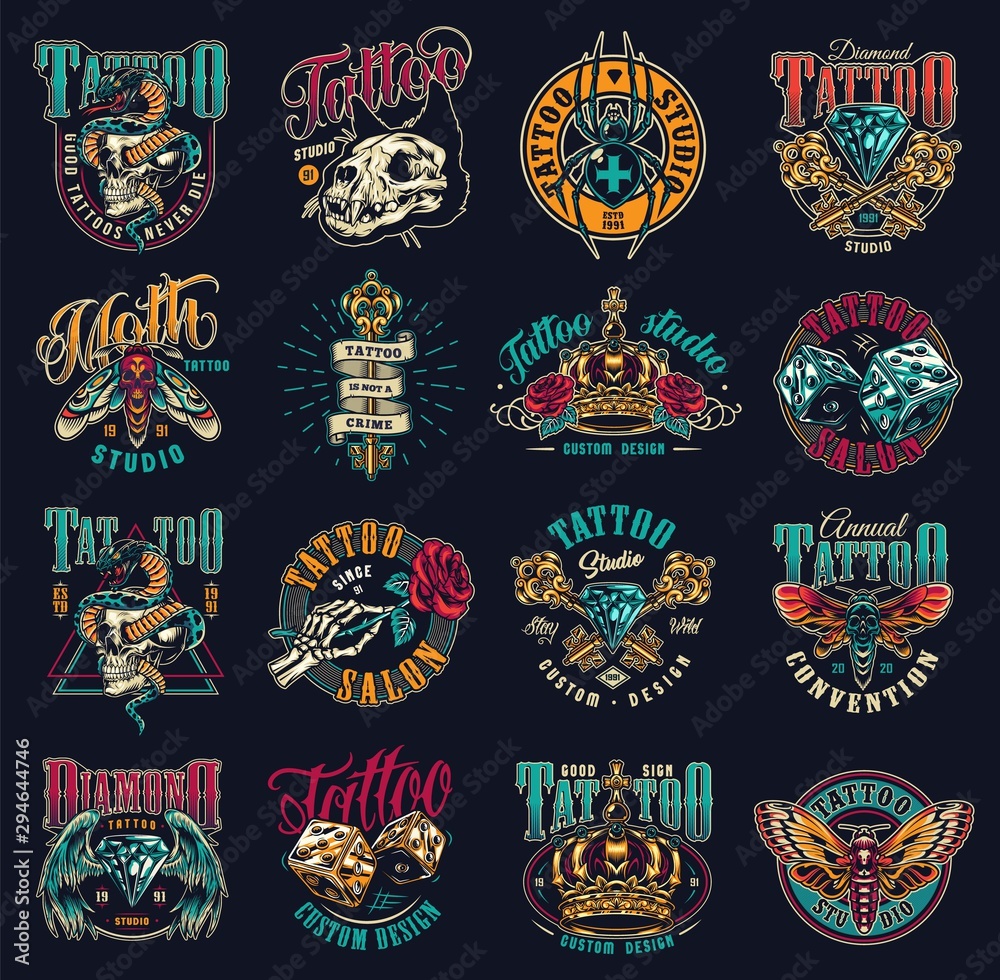 Fototapeta premium Vintage tattoo studio emblems