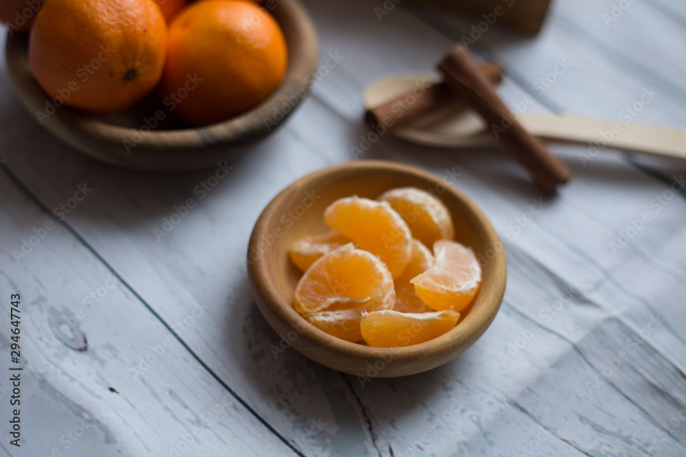 Ripe mandarine citrus . tangerine mandarine orange on wooden background.