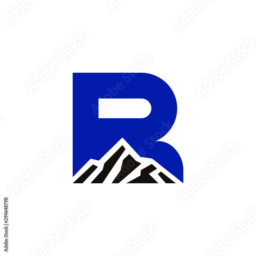 Simple R logo for Ridge, minimalist and flat letter R logo with mountain shape, Rock mountain .vector