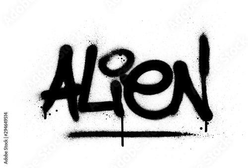 graffiti alien word sprayed in black over white