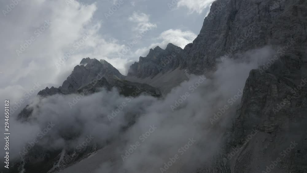 Mountain Peaks with Fog and Clouds Aerial 4K View ready for Grading Flat Profile.Italy Dolomites 4k Footage Flat Profile Ready For Grading. Mountain Peaks with Fog and Clouds Aerial 4K View ready for Grading Flat Profile.Italy Dolomites 4k Footage Flat Profile Ready For Grading.