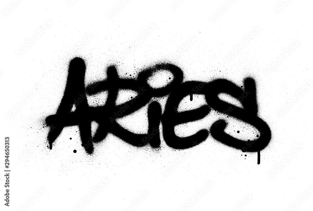 graffiti aries word sprayed in black over white graffiti aries word sprayed in black over white