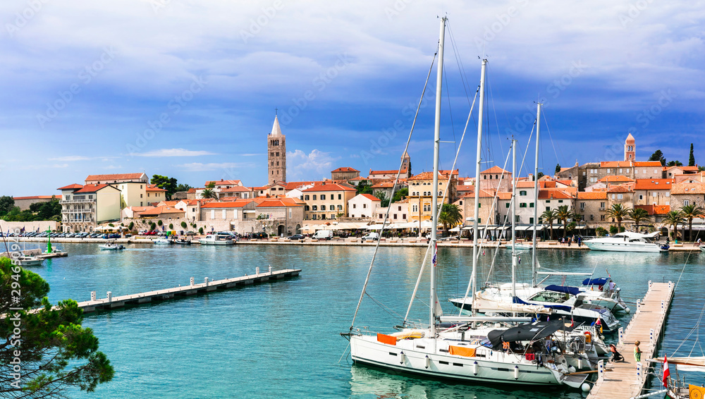 Travel in Croatia - beautiful Island Rab, view of old town and marine.