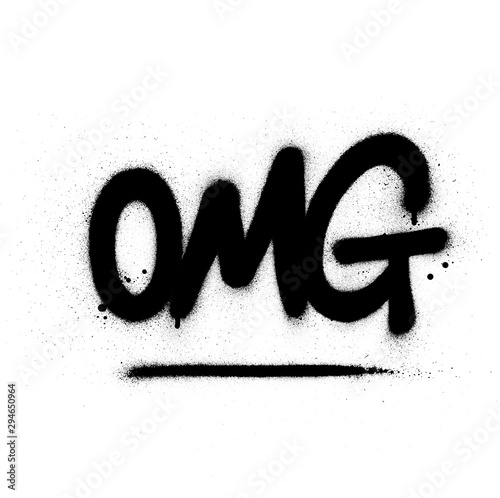 graffiti omg abbreviation sprayed in black fat fonts