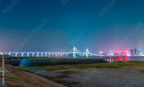 Night view of Zhanjiang Bay Bridge, Guangdong Province photo
