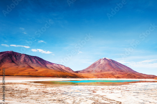 Licancabur volcano and Laguna Verde (Green lagoon) on plateau Altiplano, Bolivia. South America landscapes photo