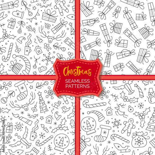 Christmas and New Year seamless patterns set