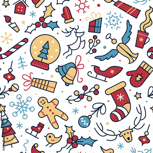 New Year festive vector cartoon seamless pattern
