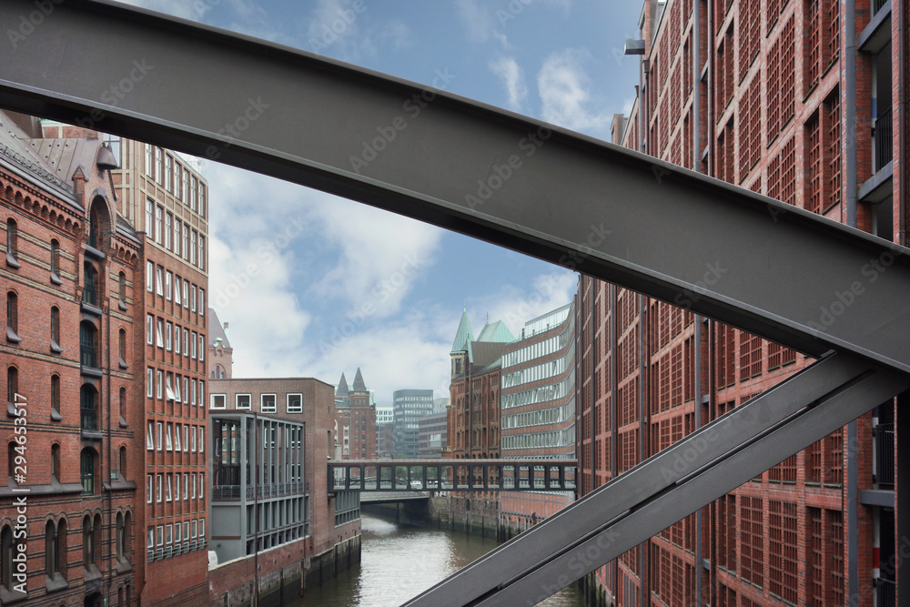 Naklejka premium The Speicherstadt, (canals and warehouse district), in Hamburg Germany