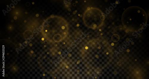 Gold bokeh effect isolated on transparent background