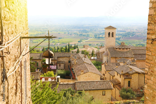 Amazing glimpse view from medieval old Italian city of Assisi, Umbria, Italy.