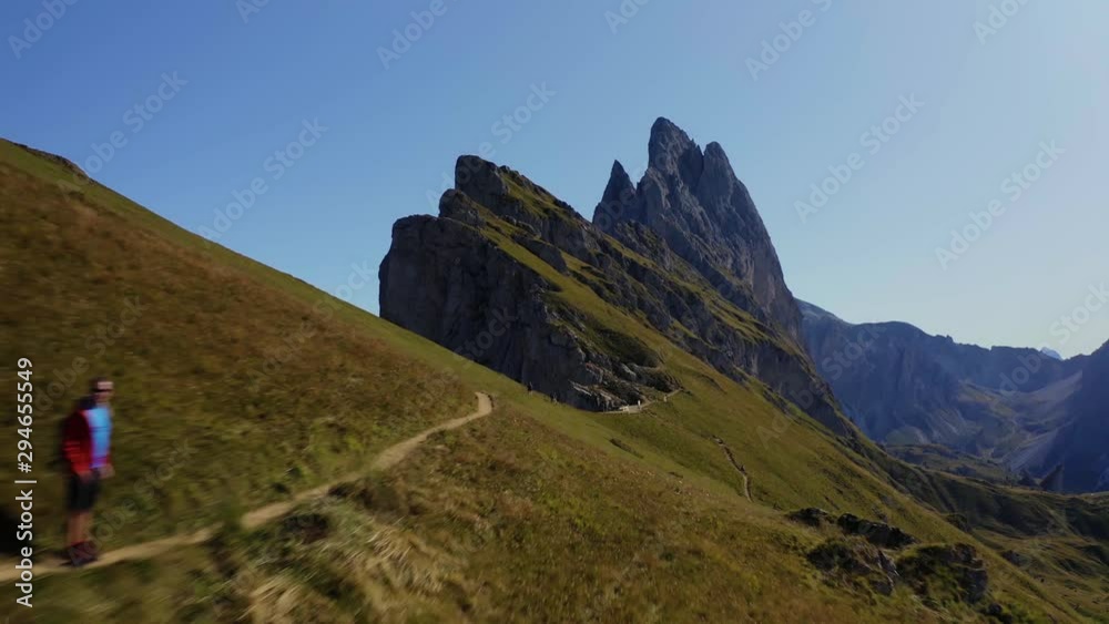 Aerial 4k Mountain View in the Dolomites with Seceda Ridge Flying Landscape. Italy Dolomites 4k Footage Drone Shot in UHD 4K Aerial 4k Mountain View in the Dolomites with Seceda Ridge Flying Landscape. Italy Dolomites 4k Footage Drone Shot in UHD 4K