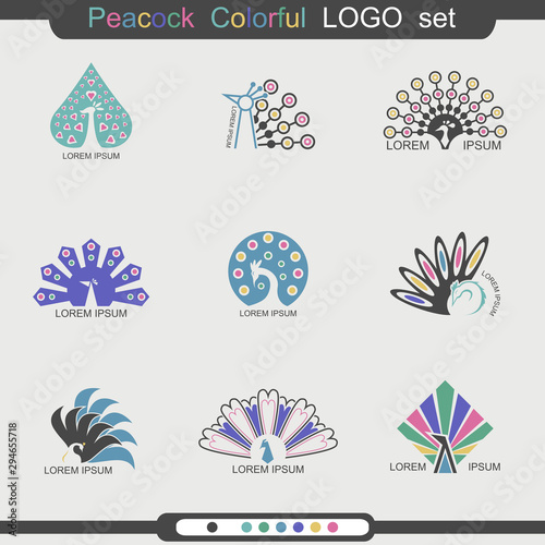 Peacock Colorful Logo Set - Vector