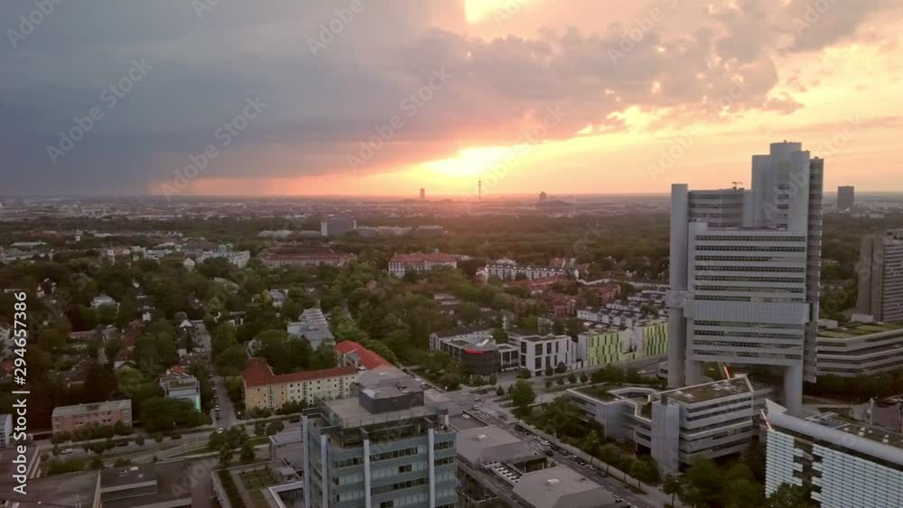 Impressive sunset view captured by a flight with a drone over munich. Impressive sunset view captured by a flight with a drone over munich.