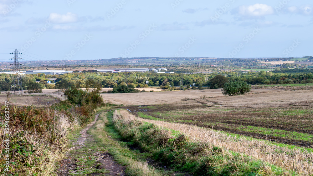 Cultivated fields with the city of Sunderland way off in the background.