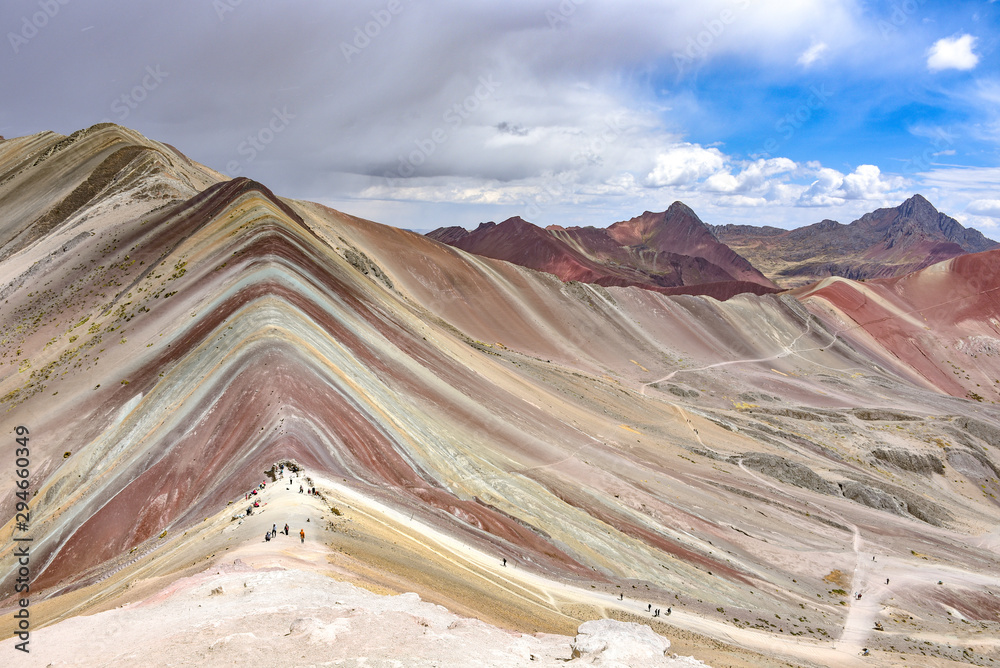 The natural colors of the Vinicuna 'rainbow mountain'. Cordillera Vilcanota, Cusco, Peru