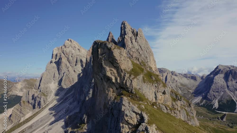 Aerial 4k Mountain View in the Dolomites with Seceda Ridge.Italy Dolomites 4k Footage Drone Shot in UHD 4K Aerial 4k Mountain View in the Dolomites with Seceda Ridge.Italy Dolomites 4k Footage Drone Shot in UHD 4K
