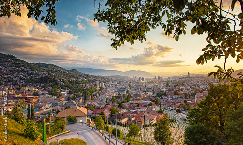 Sunset view of Sarajevo, Bosnia photo