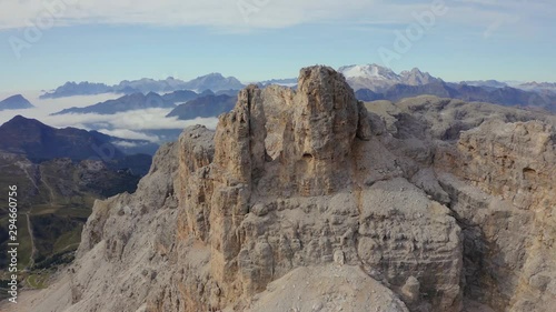 Aerial 4K UHD Mountain View in Dolomites Lagazuoi Mountain Peaks.Italy Dolomites 4k Footage Drone Shot in UHD 4K