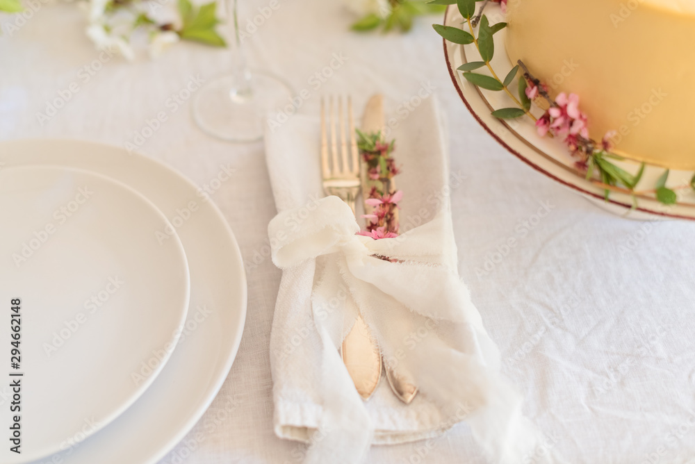 Dishes and cutlery, boho wedding table setting Dishes and cutlery, boho wedding table setting