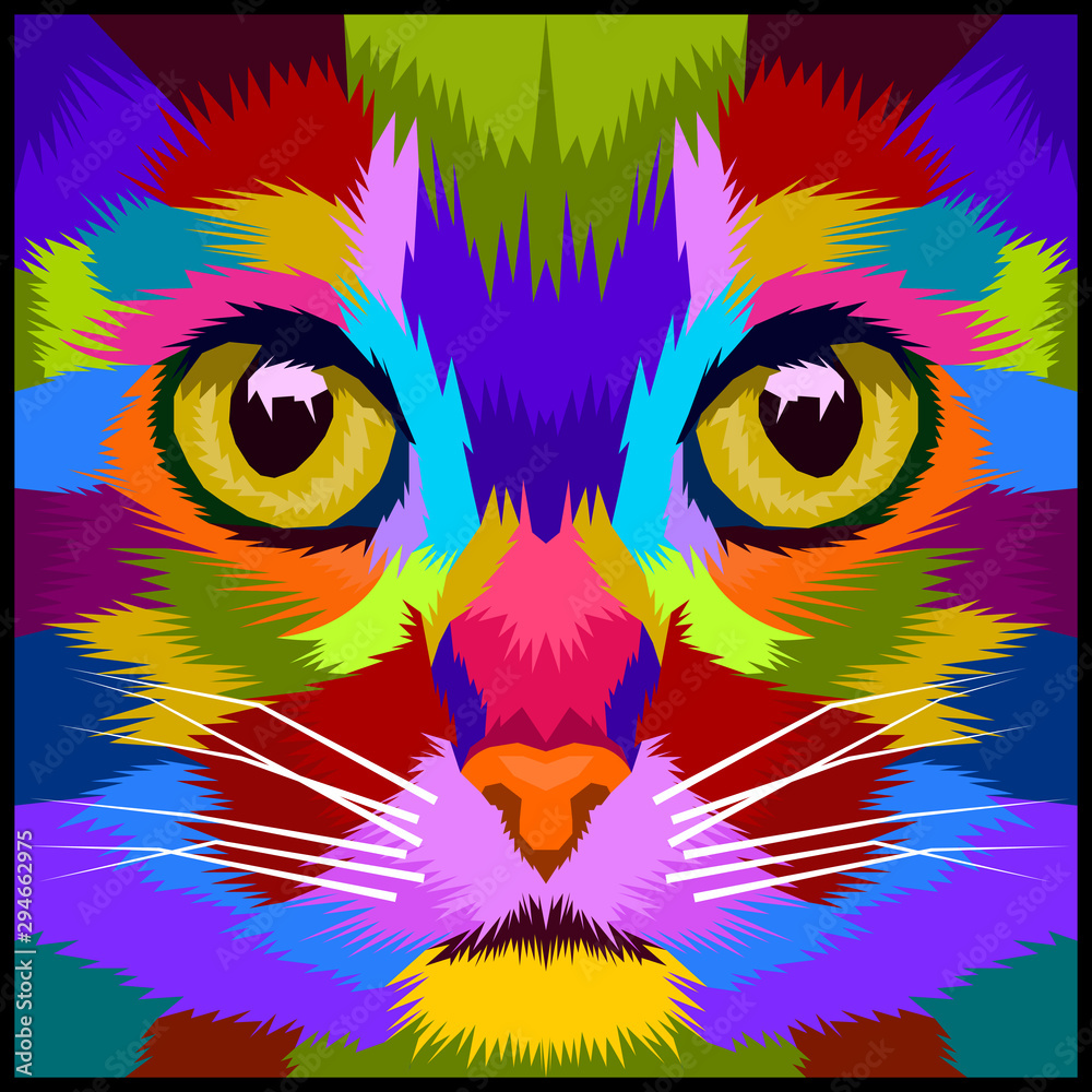 close up face cat pop art portrait vector illustration