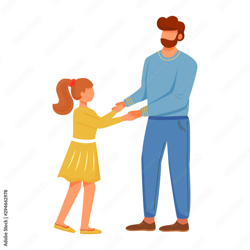 Lovely dad with daughter flat vector illustration. Close family  relationships. Daddy playing with little girl. Caucasian father holding  hands of kid isolated cartoon characters on white background Stock Vector |  Adobe Stock
