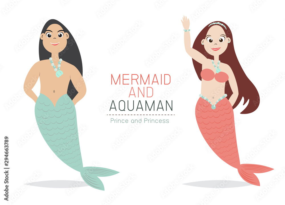Mermaid and Aquaman Cartoon Character design. Stock Vector | Adobe Stock