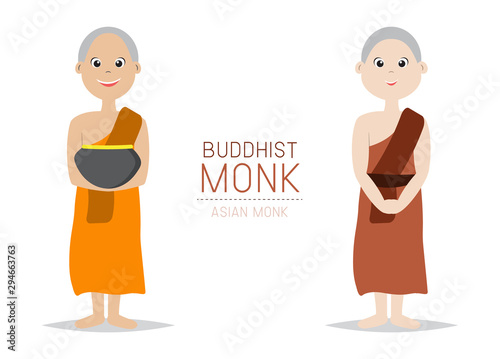 Vector Buddhist Monk Asian style; Cartoon Character design.
