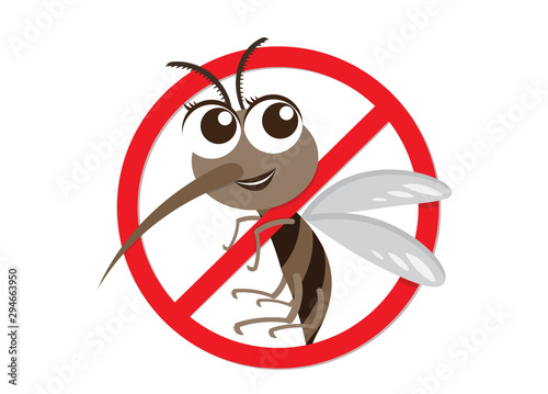 Vector Warning and Anti Mosquito Sign,Cartoon Character design,Cute and Funny style.