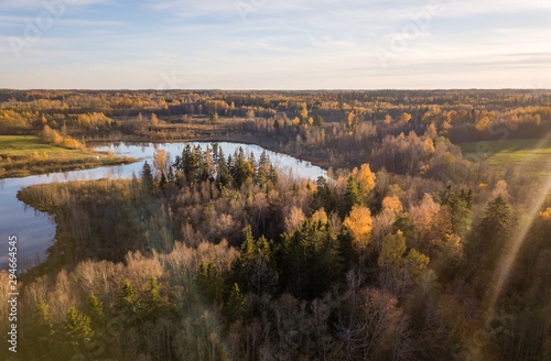 Aerial photo of countryside nature in colorful autumn