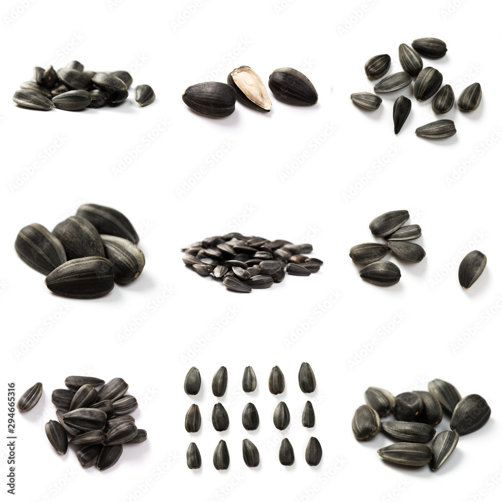 Set of Sunflower seeds isolated on white background Set of Sunflower seeds isolated on white background