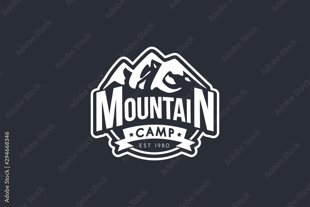 Mountain camp vector monochrome logo template Mountain camp vector monochrome logo template