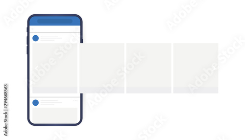 Social media design concept. Smartphone with interface carousel post on social network. Modern flat style vector illustration