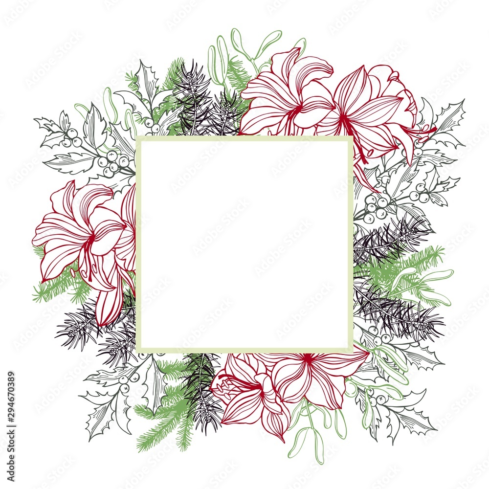 Vector frame with Christmas plants. Hand-drawn ilustration. Vector frame with Christmas plants. Hand-drawn ilustration.