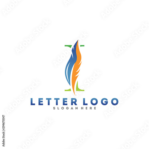 Initial letter I logo with Feather modern minimalist Luxury.