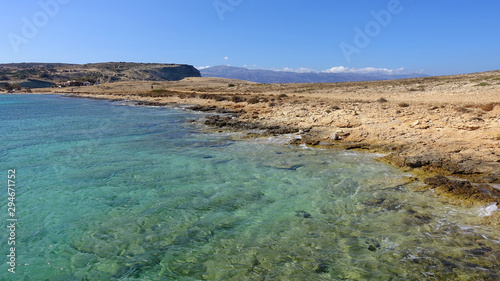 Beautiful turquoise rocky seascape in iconic island of Koufonisi, Small Cyclades, Greece
