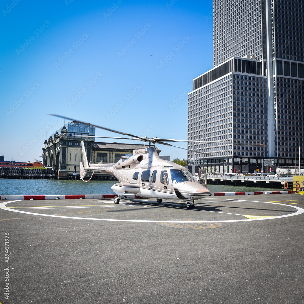 Luxury helicopter ready to take off. NYC, USA