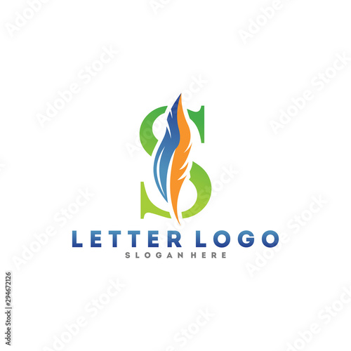Initial letter S logo with Feather modern minimalist Luxury.