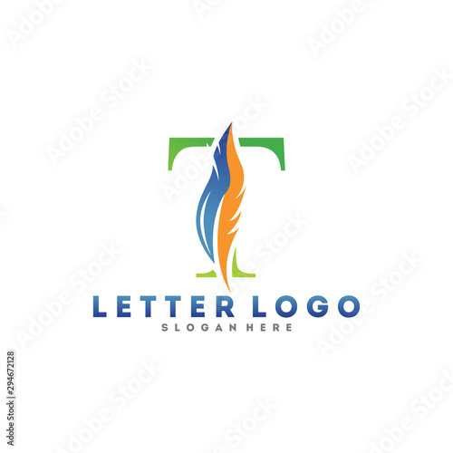 Initial letter T logo with Feather modern minimalist Luxury.