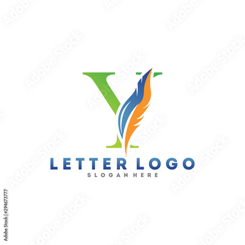 Initial letter Y logo with Feather modern minimalist Luxury.y